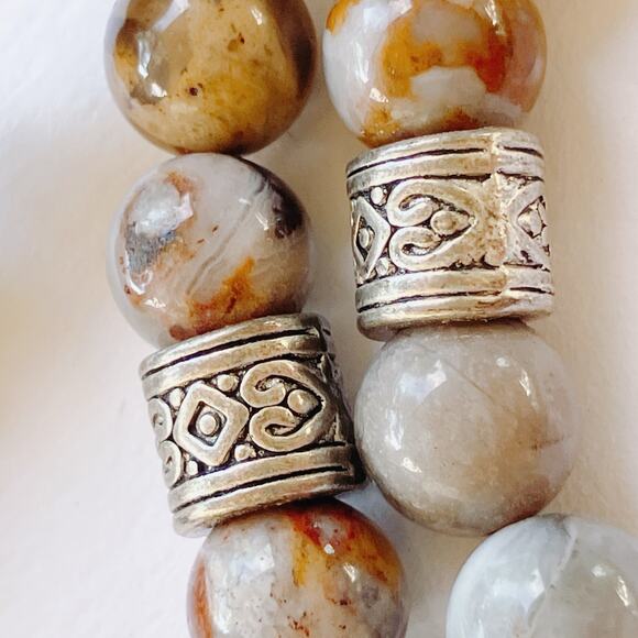 VTG Extra Long Jasper Beaded Necklace Boho Natural Stone Barrel Spacers 50", Y2K - Picture 8 of 10